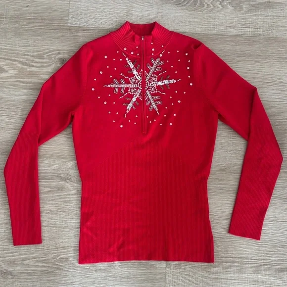 Boston Proper Red Long Sleeve Top with Silver Embellishments - Picture 1 of 4